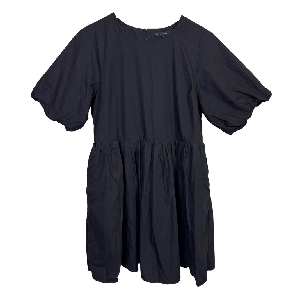 English Factory Dress Medium Black Babydoll Mini Puff Sleeve Cotton Blend